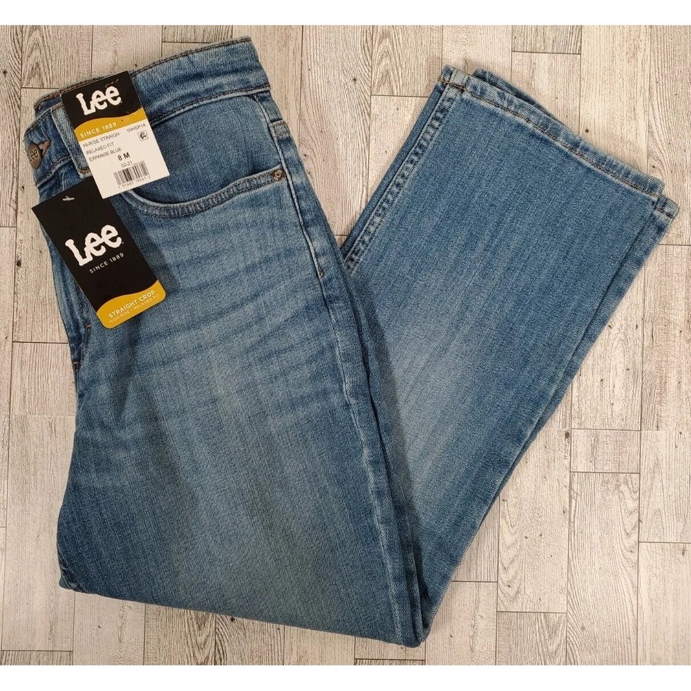 Lee Cropped Denim Jeans Women's 8 Hi-Rise Straight Relaxed Fit Expanse Blue NEW